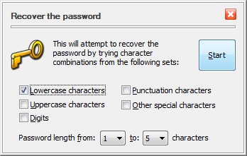 The settings for the Recover Password command of USBCrypt