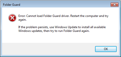 Error Cannot load Folder Guard driver