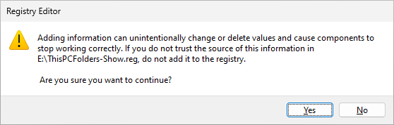 Windows warning about opening registry files.