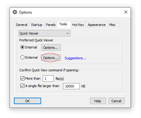 Options for external viewer of AB Commander