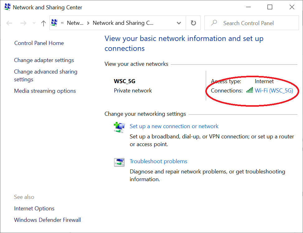 WI-FI connection properties link