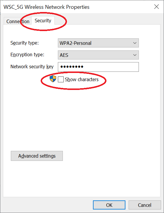 WI-FI password is displayed in the Network security key box