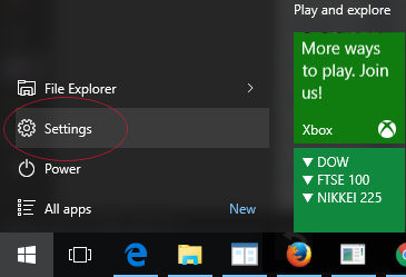 Choose Settings on Start menu of Windows 10 or 11