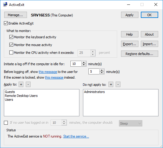 Log off the inactive users automatically with ActiveExit