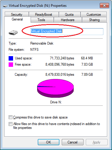 Changing the Virtual Encrypted Disk label