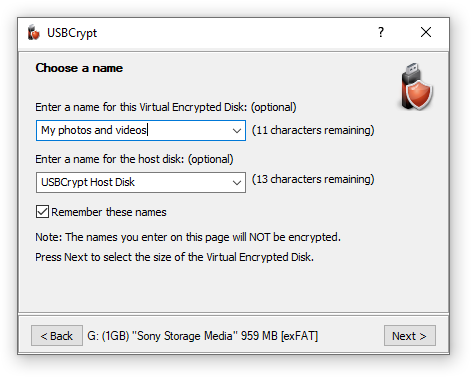 Choose a name for the encrypted USB drive